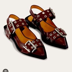 ISO - Ganni red wide welt flats in burgundy- sold out everywhere!